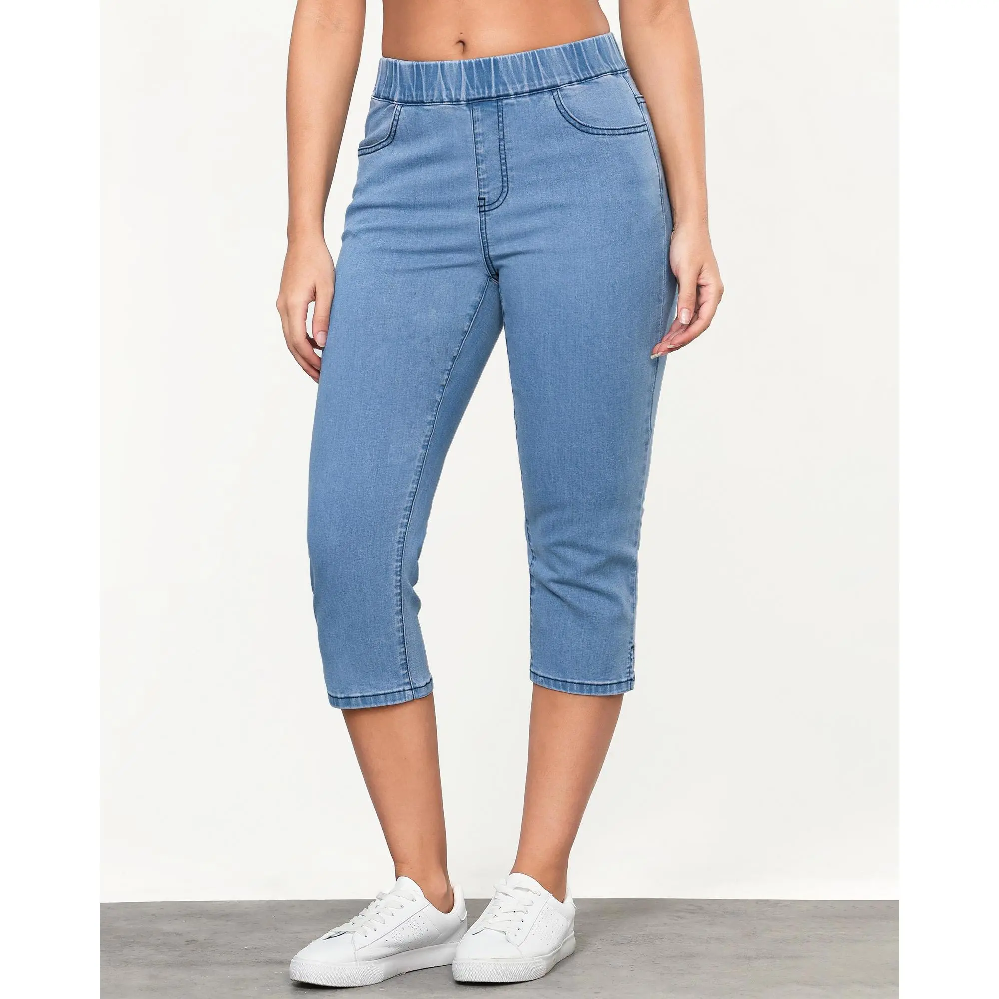 GRAPENT Women's High-Waisted Elastic Waist Plain Skinny Streetwear Trouser - Pull-On Stretch Denim Fitted Cropped Split Hem Bottoms, Fitted Wrap, Fashion Look, Machine Washable, Below The Knee, Back to School Jeans