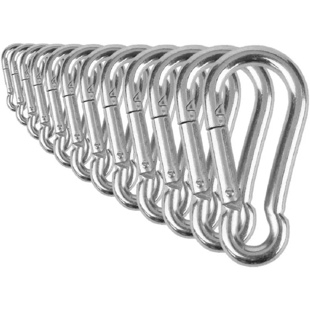 Heavy Duty Bushcraft Stainless Steel Carabiner Spring Snap Clip Link Hooks. 200-500lb Load. 2, 6 & 12 Packs
