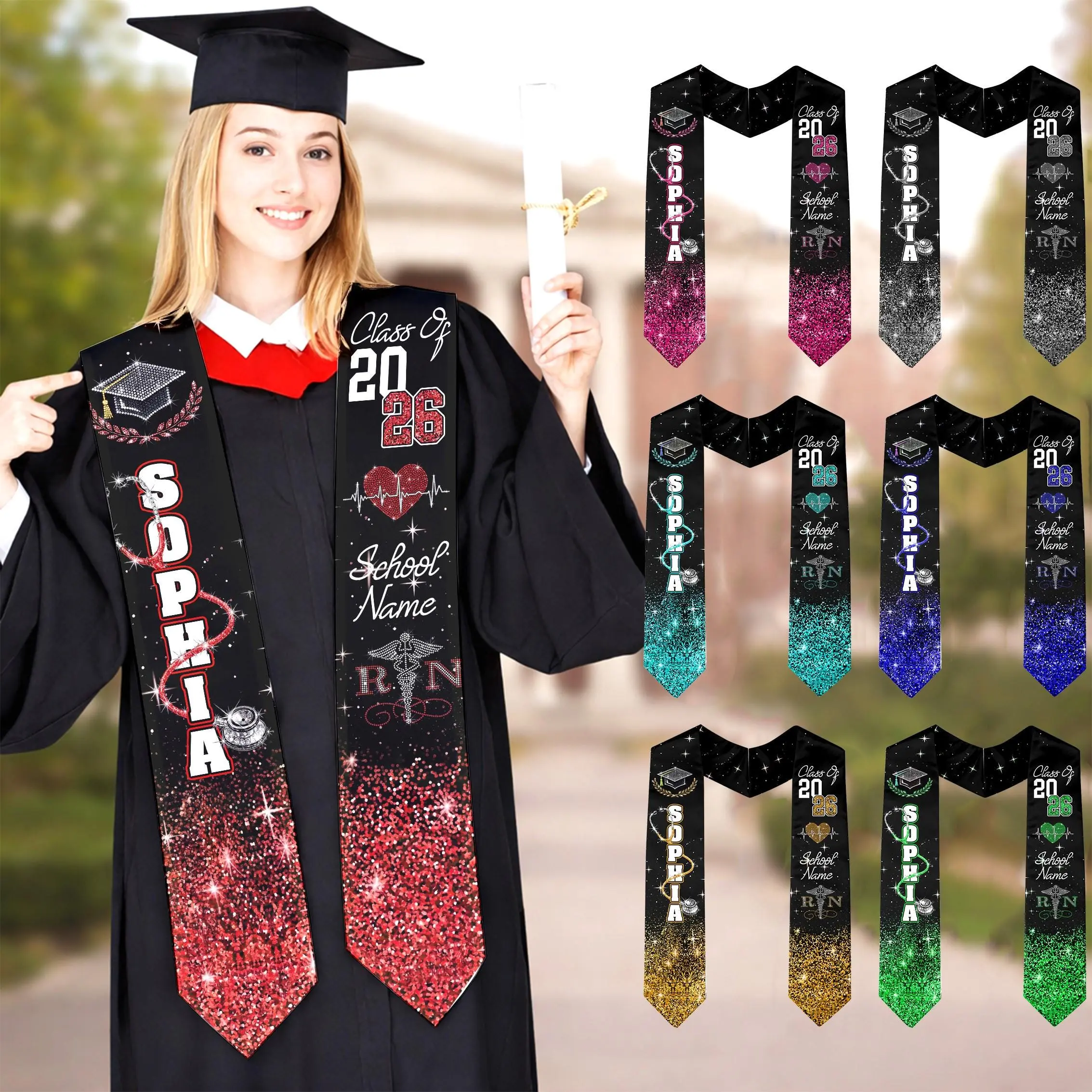 EastJia 2026 Custom Nursing Graduation Stole - Personalized RN-BSN Adult Sash, 5.0x78 Inches/72 Inches Premium Soft Polyester, Machine Washable, Reusable All-Season Festive Grad Accessory (Made in USA), 5.0 Inches X 78 Inches