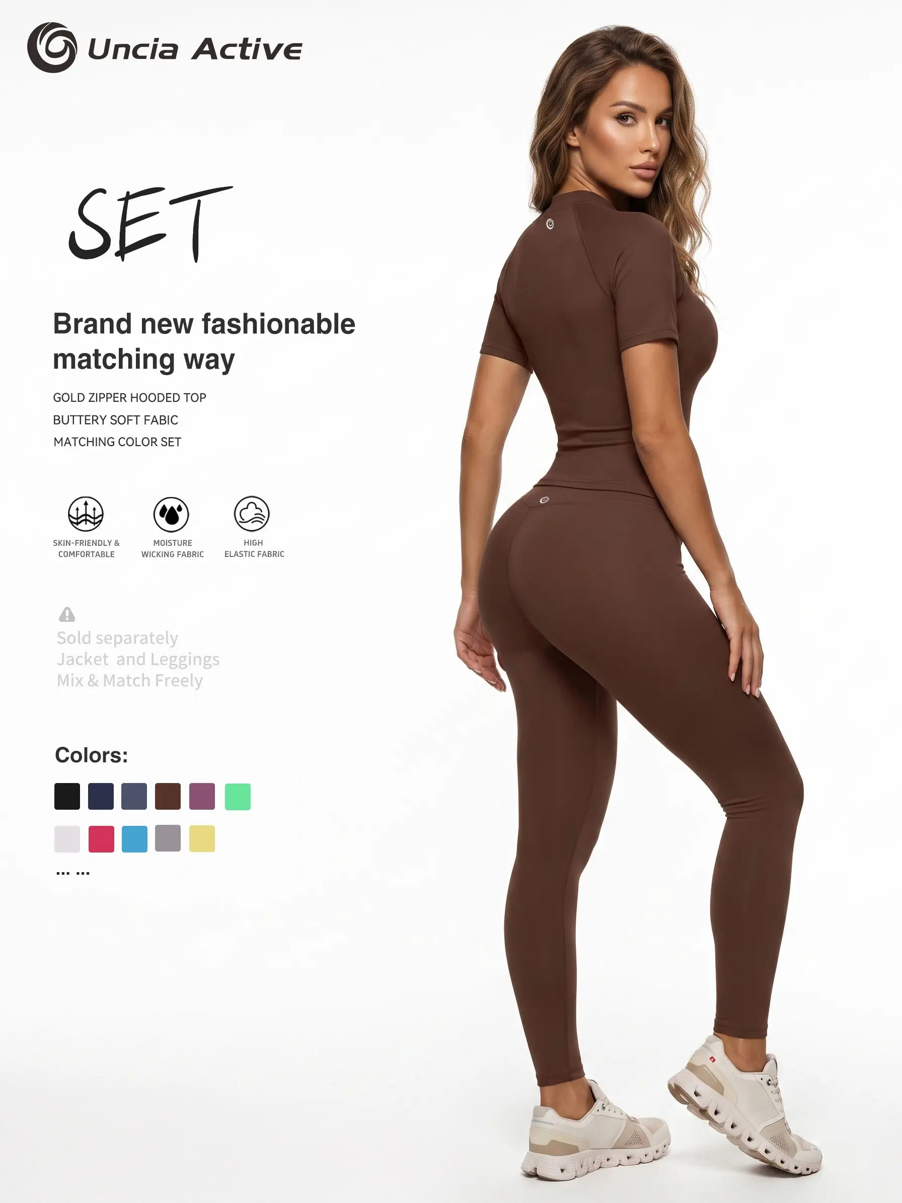 Women's 2-Piece Activewear Set, Short Sleeve Fitted Gym Top, High Waist Leggings Matching Outfit for Gym, Fitness