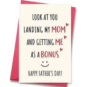 Cute Humorous Greeting Cards - Durable Heartfelt Father's Day Card for Stepdad/Bonus Dad from Daughter-Son, Office Stationery Birthday Gift