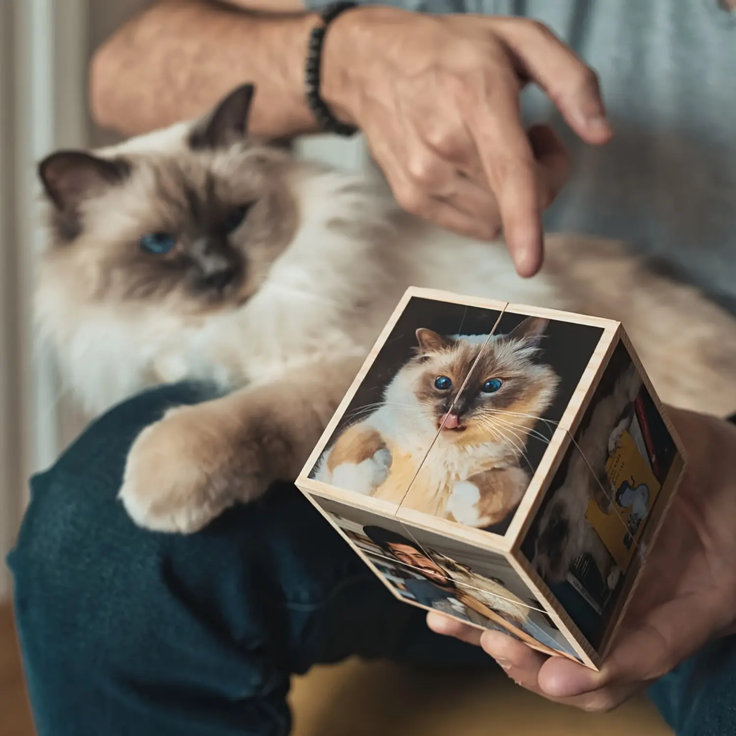 Customized Photo Magic Cube - High-Quality Raw Wood DIY Crafts Toy for Couples, Sturdy Interactive Raw Wood DIY Woodwork Item to Cherish Moments