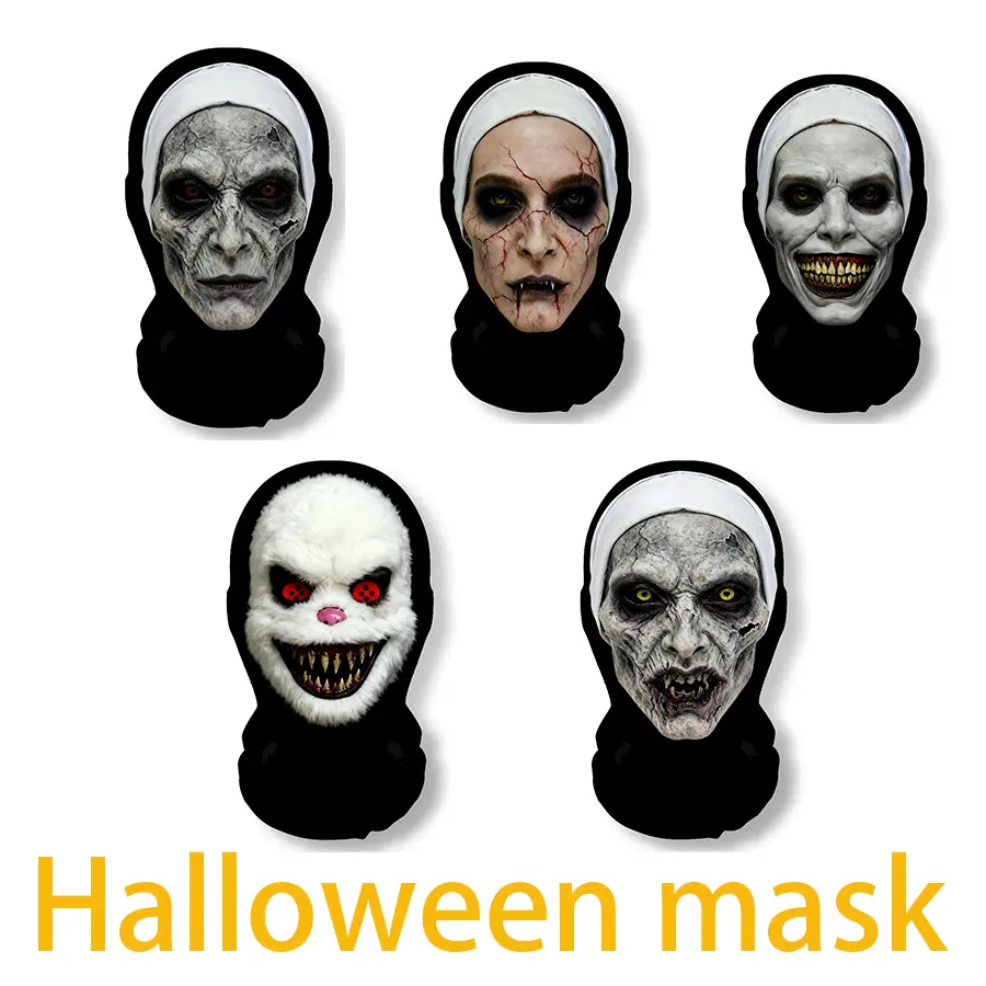 3D Digital Horror Mask with Adjustable Hip Hop Headscarf Halloween Party Costume for Outdoor Events Unisex Comfort Fit