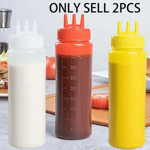 2pcs Multi-Color Squeeze Bottles for Sauces & Oils - Kitchen Condiment Dispensers with Measurement Markings, Three-Hole Design for Easy Pouring, Perfect for Salad Dressings, Ketchup, and More