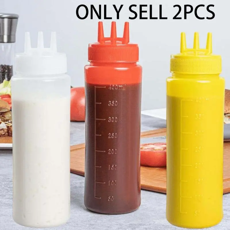 2pcs Multi-Color Squeeze Bottles for Sauces & Oils - Kitchen Condiment Dispensers with Measurement Markings, Three-Hole Design for Easy Pouring, Perfect for Salad Dressings, Ketchup, and More, Soy Sauce Dispenser, Kitchenware