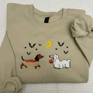 Dachshund Halloween sweatshirt embroidered sweatshirt Halloween doggie cute boo embroidered sweatshirt