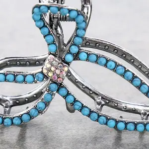 Western Bow Shape Hair Claw Clip Turquoise 3 1/2" x 2" Stylish Accessory for Various Hair Types