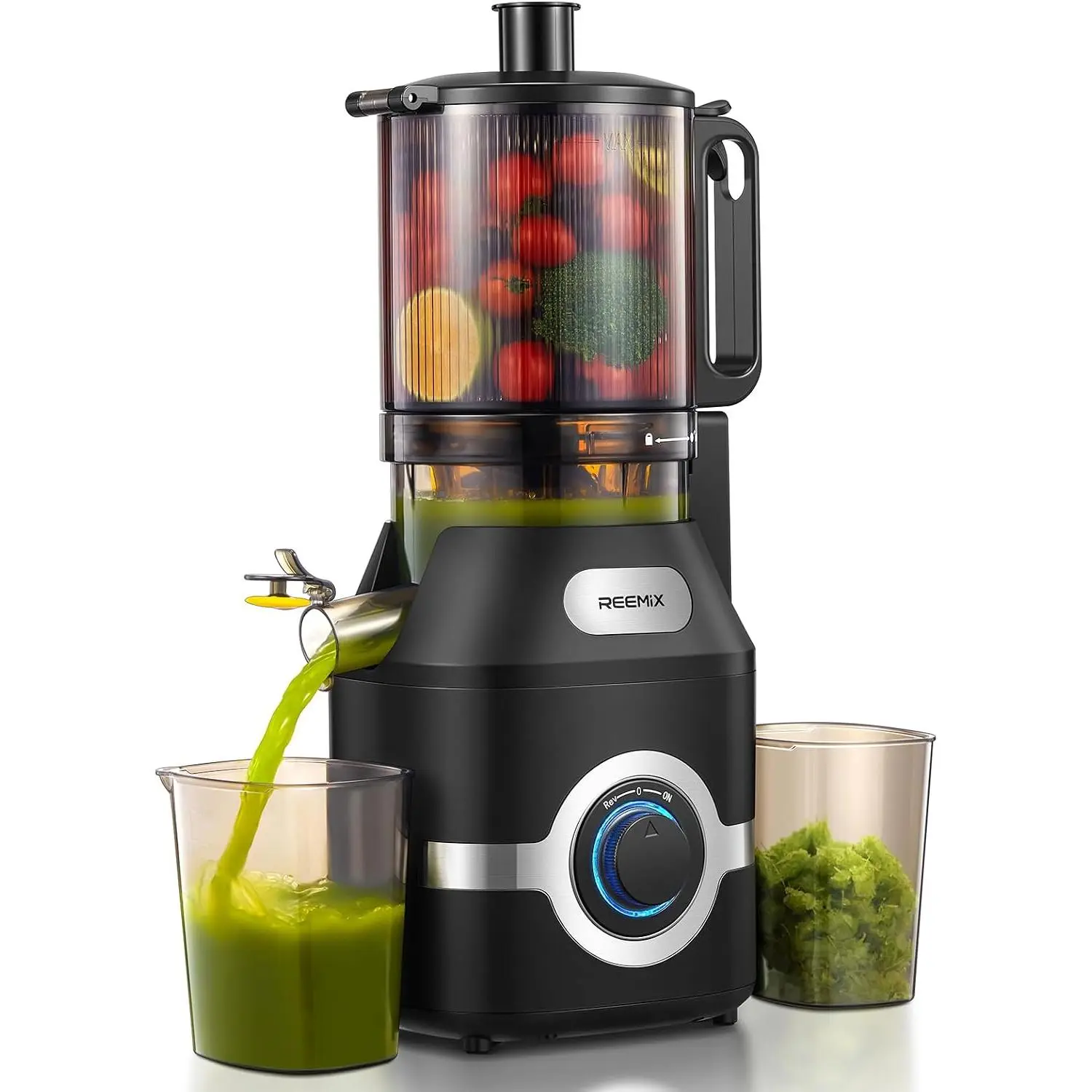 Reemix Juicer Machine with Large Feed Chute, Slow Masticating juicer | with Dual Safety Locks - Easy to Clean, Detachable Parts, Fruit & Veggie Juicer for Home