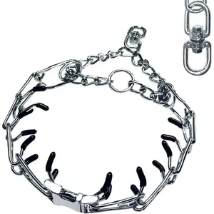 No Pull Stainless Steel Dog Collar with Quick-Release Buckle Adjustable for Small Medium and Large Dogs (S)