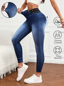 Women's Casual High Waist Skinny Stretchy Elastic Denim Jeans, Tummy Control Jeans Jeggings For Women Compression Fit Jeans, High Waisted Jeggings