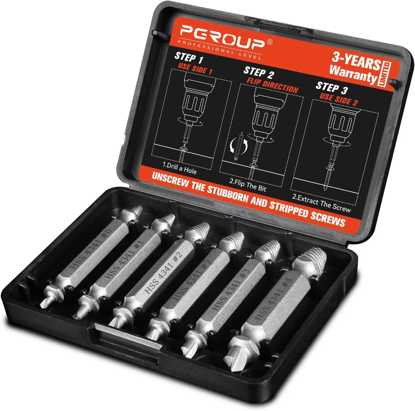 6- Damaged Screw Extractor Set, #0 - #4, Easy Out Left Hand Drill Bits & Spiral Flute Extractors for Broken, Stripped, Rusted  in Metal, , Automotive, Gifts for Men