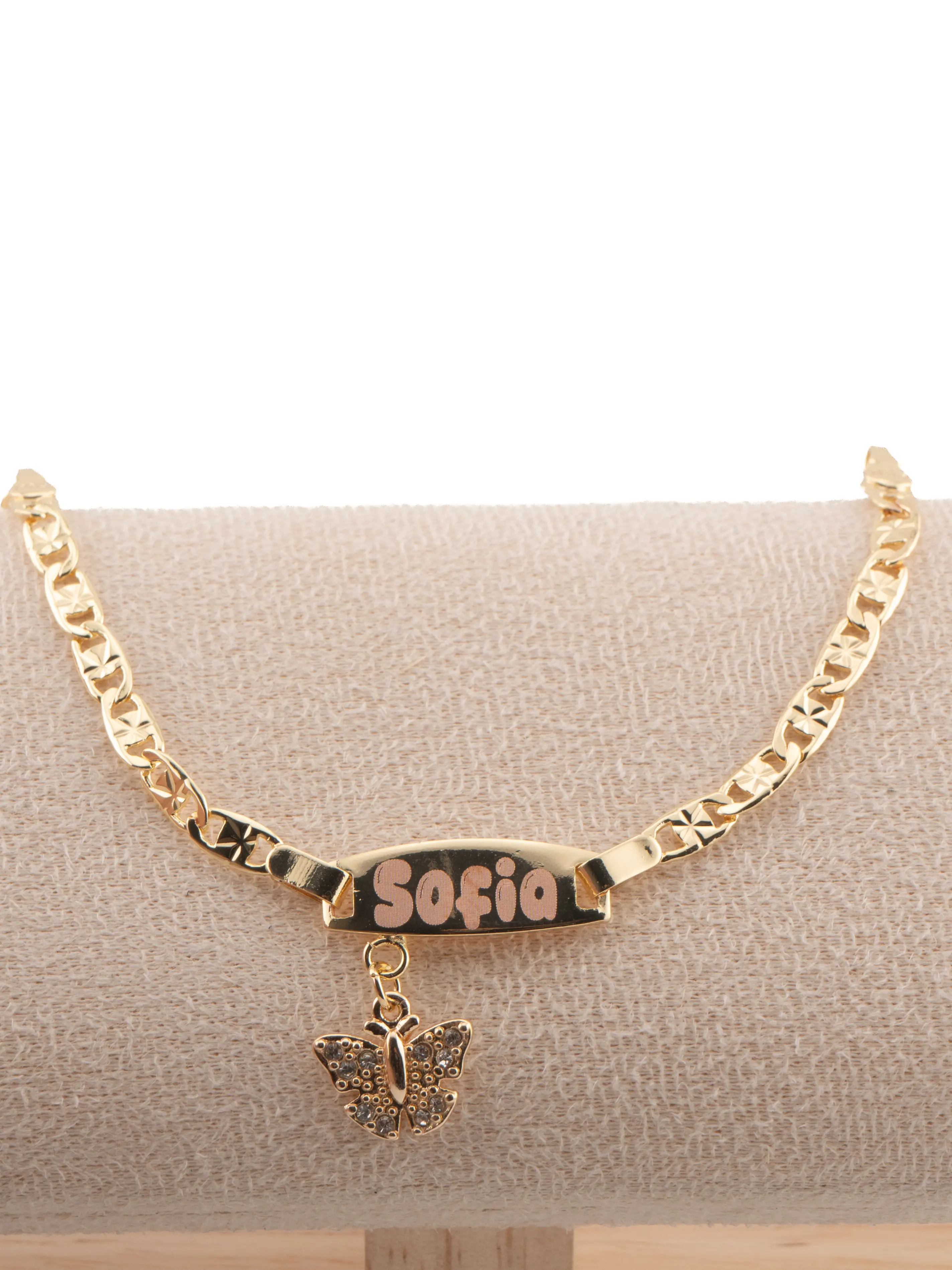 Gold Toned Bangle with Butterfly Charm, Personalized 6 in Girls' Jewelry with Adjustable Fit, for Casual Wear & Little Gifts for Girls
