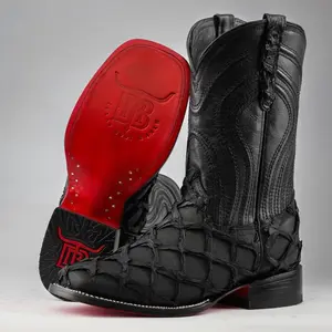 Matte Black Jumbo Pirarucu Print Boots - Square Toe Matte Black Jumbo Pirarucu Print Boots - Square Toe