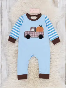 Pumpkin Pick Up Embroidered Striped Romper