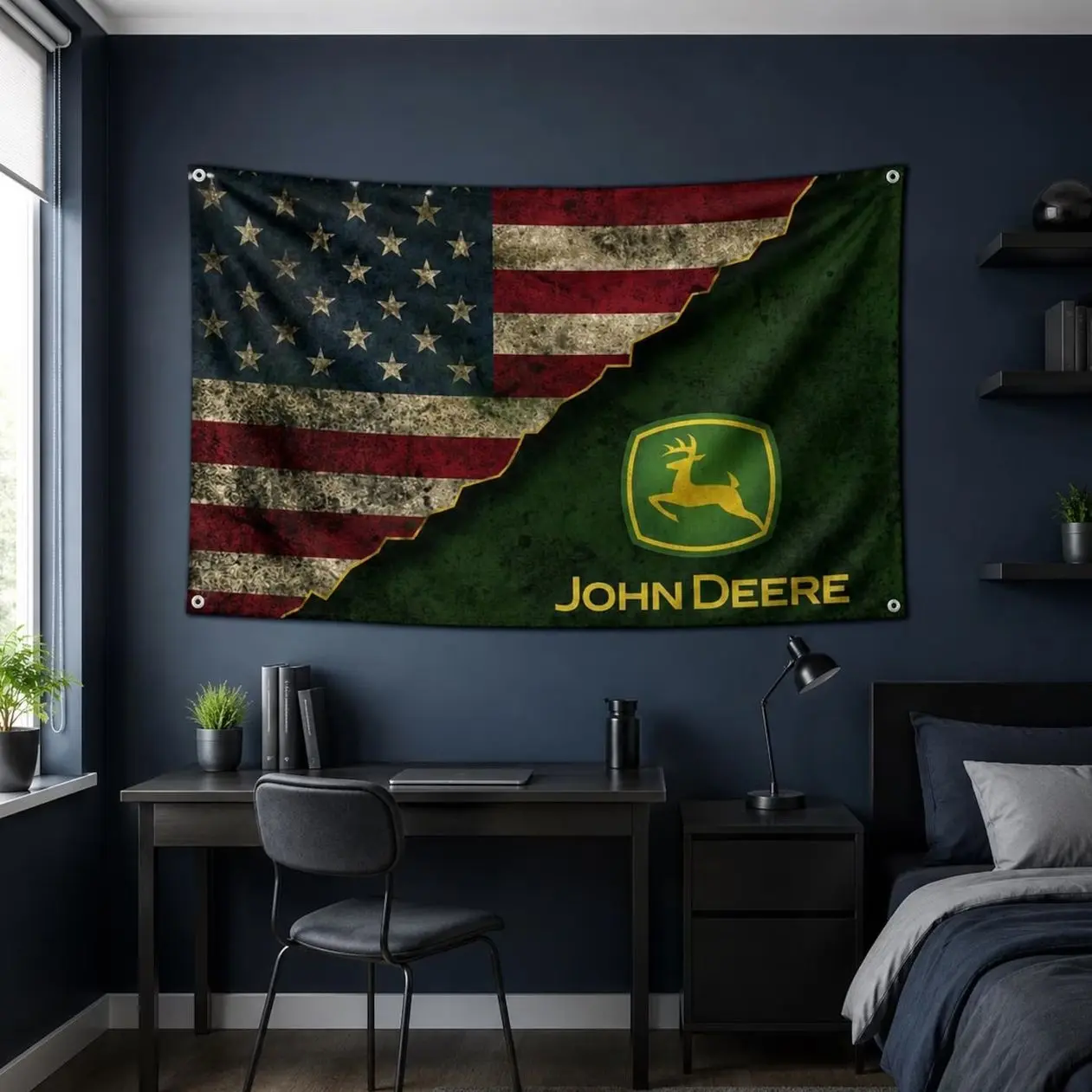 Green Tractor US Flag Tapestry Farm Country Wall Flag Rustic Farming Decor Rural America Aesthetic