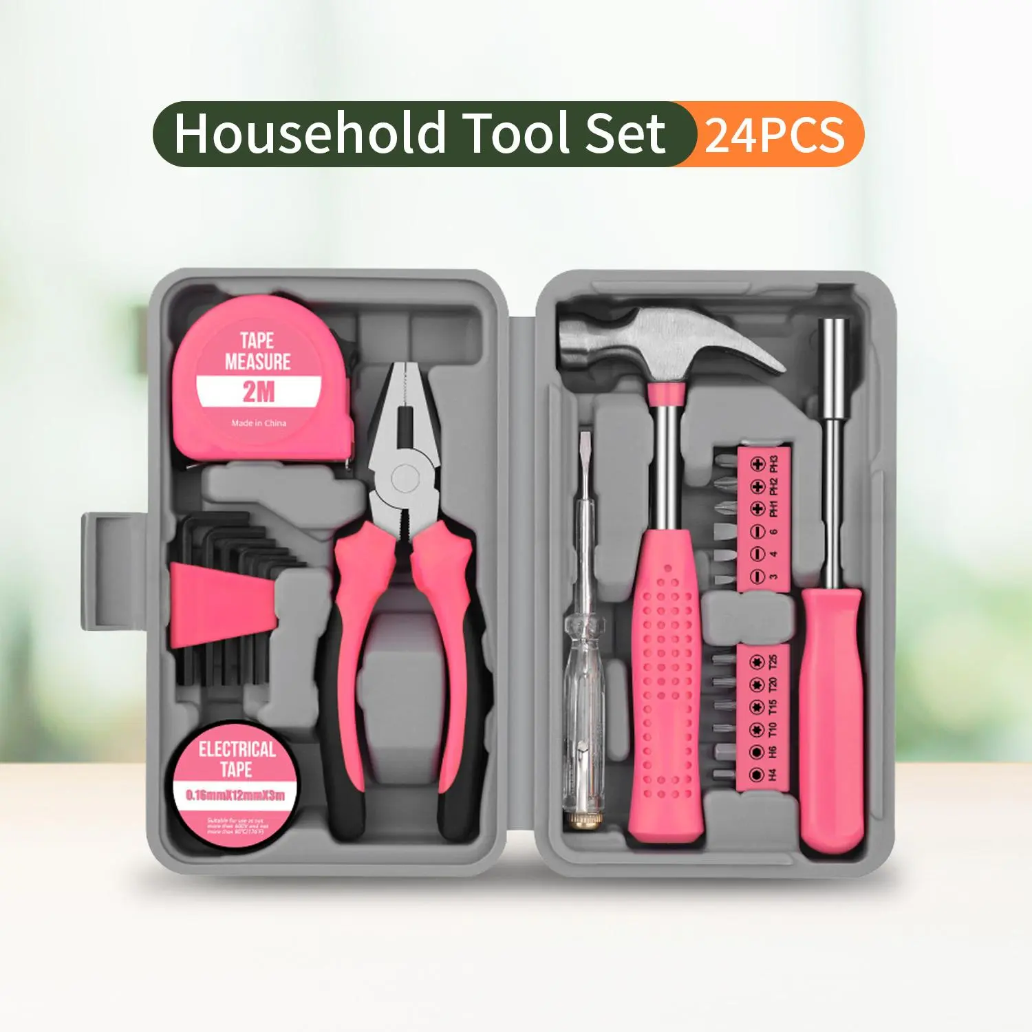 23PC/Set Pink Hardware Tool Box Repair Tool Set, Home DIY Repair Tools, Home Emergency Repair Tool Box, Gift for Girls Wrench Set Ratchet Wrench Kit