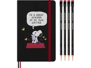 Moleskine Limited Edition Peanuts Gift Set, Notebook + four Blackwing Soft Pencils, Hard Cover, Large (5" x 8.25"), Black, 176 pages