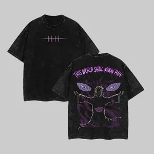 Pain Nagato Akatsuki Naruto Shippuden T Shirt Vintage Acid Wash Heavyweight Cotton Graphic Tee Anime Oversized Streetwear Top Gym Pump Cover Y2K Grunge Aesthetic Rinnegan Manga Lover Gift Otaku Merch Shinobi Japanese Fashion Mens Unisex Apparel