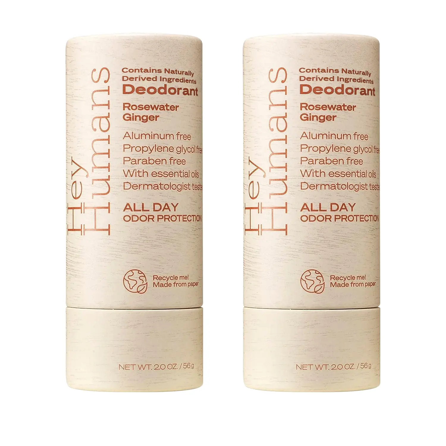 Hey Humans Rosewater Ginger Deodorant Original Fragrance Contains Naturally Derived Ingredients for Versatile Use 99% Plastic free Body Care