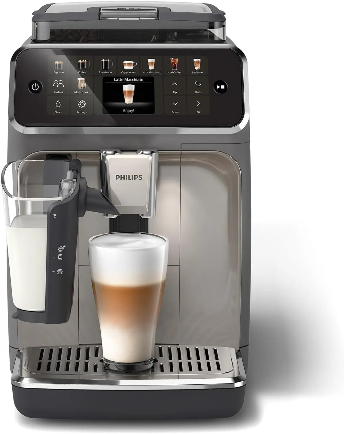 Philips 5500 Fully Automatic Espresso Coffee Machine with LatteGo Milk Frother, Ceramic Components, Timer, App Control, Modern Design, Grey Chrome - Black/Silver