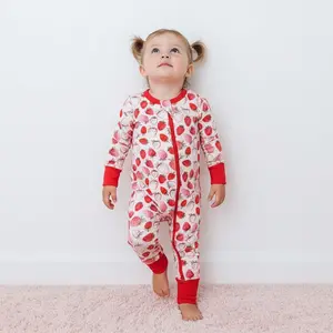 Bestaroo Strawberry Fields Convertible Romper – Soft Bamboo, 2-Way Zipper, Fold-Over Feet, Foot Grippies, Cozy Snug Fit, Sizes 0-24M