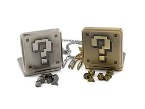 Question Block Pocket Watch Mini DnD Dice Set: 7 Piece Metal Locket RPG Dice with D4 D6 D8 D10 D12 D20 & Percentile Die in Black Velvet Bag Durable