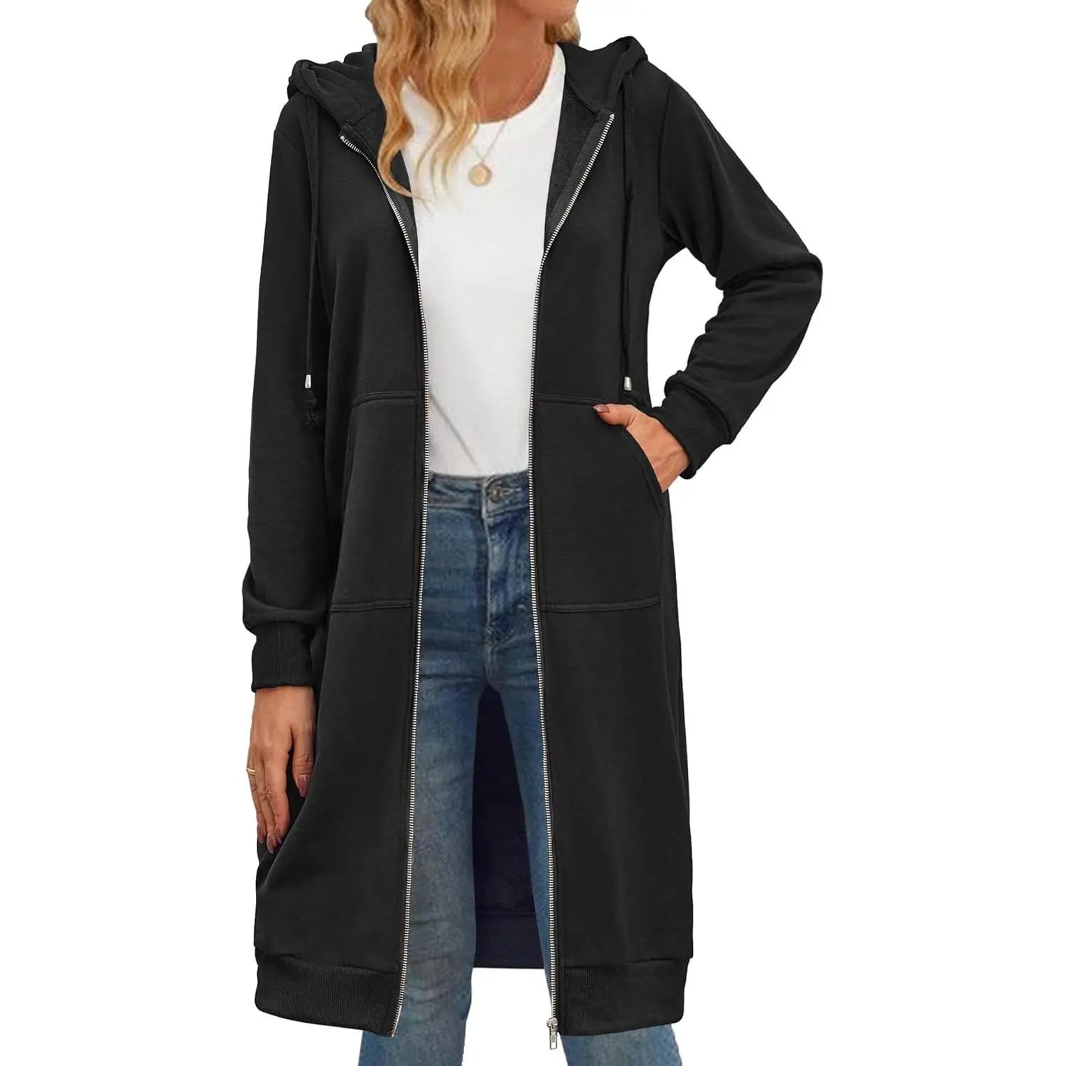 Women's Zip Up Hoodies Oversized Fleece Long Tunic Sweatshirts Casual Long Sleeve Fall Hoodie Jacket CoatH1HomeFixMart