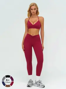 Women's Outdoor Sports Set, Athletic Sports Clothing, Racerback Bra & High-Waisted Yoga Leggings, Yoga Running Fitness Clothes, Brushed Fabric, Fitted Design Activewear, Stretchable Activewear, Comfy Breathable Quick-Drying Sportswear