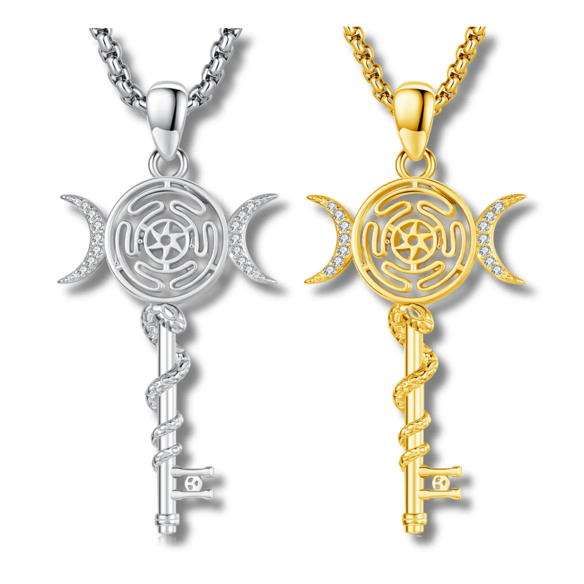 DRINSPER Hecate's Key Necklace 925 Sterling Silver Goddess of Witches of Magic Feminism Jewelry for Women Hekate Pendant Necklace Ancient Greek Mythology Night of Hekate The Ancient Origins of the Goddess of Witchcraft and Moon Amulet Jewelry