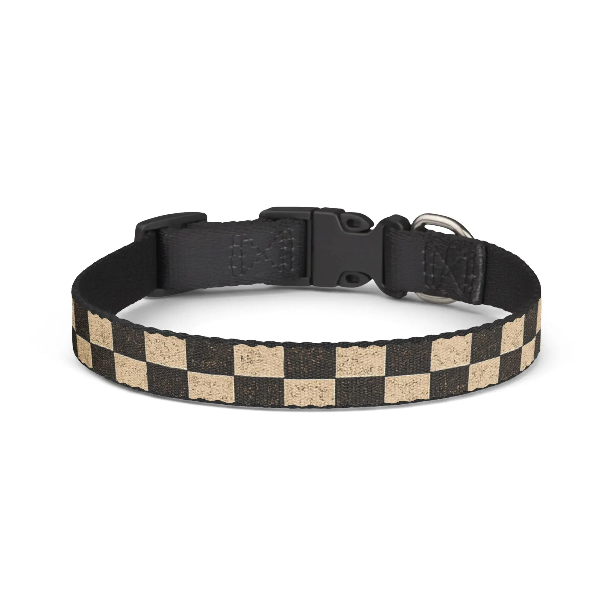 Checkerboard Clip-On Pet Collar — Adjustable Black & Tan Dog Collar