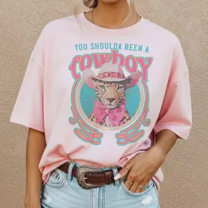 Vintage Western Tees Boho Cheetah Cowboy Tshirt You Shoulda Been A Cowboy T-Shirt Cowgirl Leopard Retro Shirt Crewneck Unisex Sublimation Top