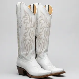 Women's White Knee High Boots Snip Toe