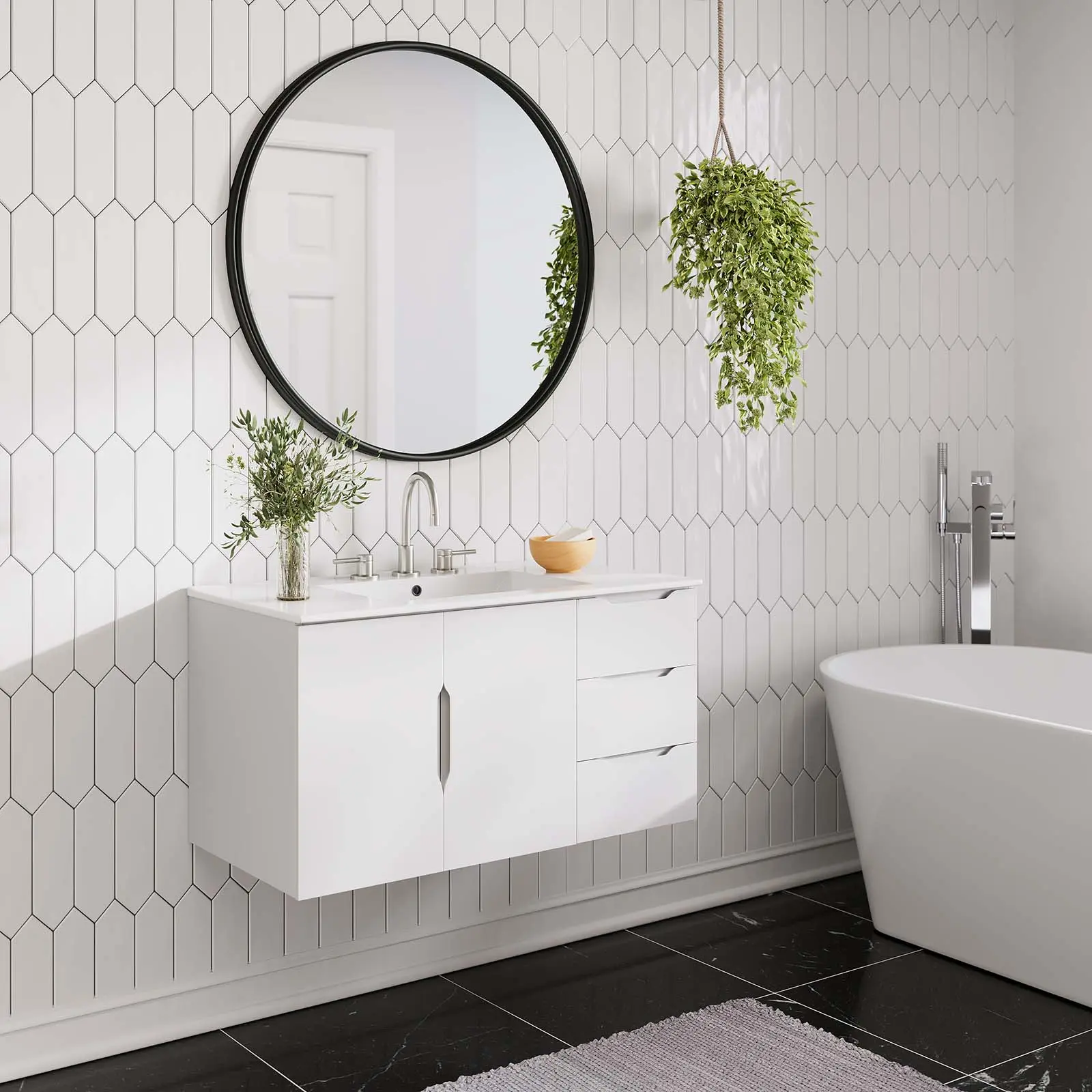 Modway Vitality 36" Bathroom Vanity in White White Modway Vitality 36" Bathroom Vanity in White White