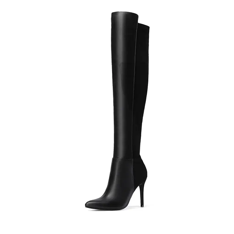 Dream Pairs Women's Chic Over-The-Knee Boots, Soft Stretch Pointed Toe Stilettos with 4-Inch Heel and Side Zipper, High Heel, Stylish, Footwear, Business, Shoes, Statement Shoes, Thigh-High, 4" Stiletto Lift, Stiletto Heel, Refined