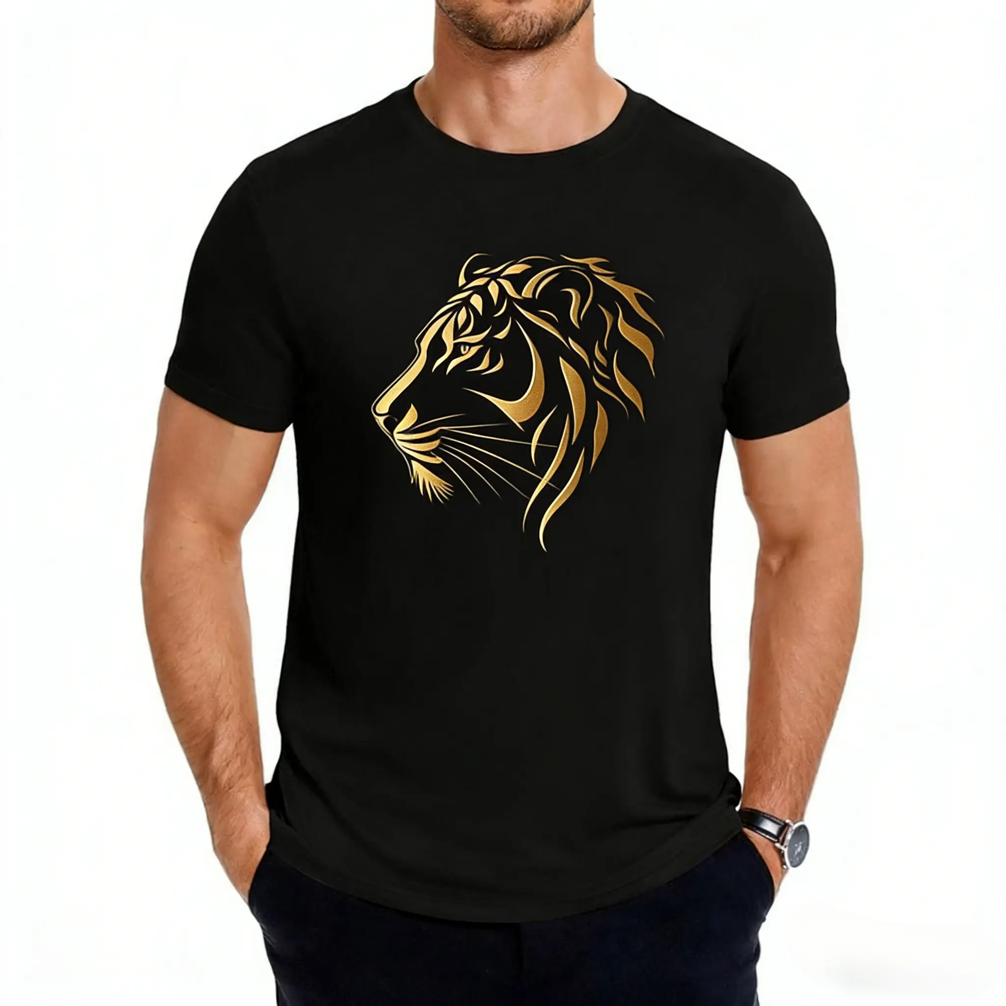Tiger Short Sleeve T-shirt,Thick Cotton,Summer Holiday,Retro Fashion,printed Design,Loose,Couple Friendly,Half Sleeve,Tiger Tee
