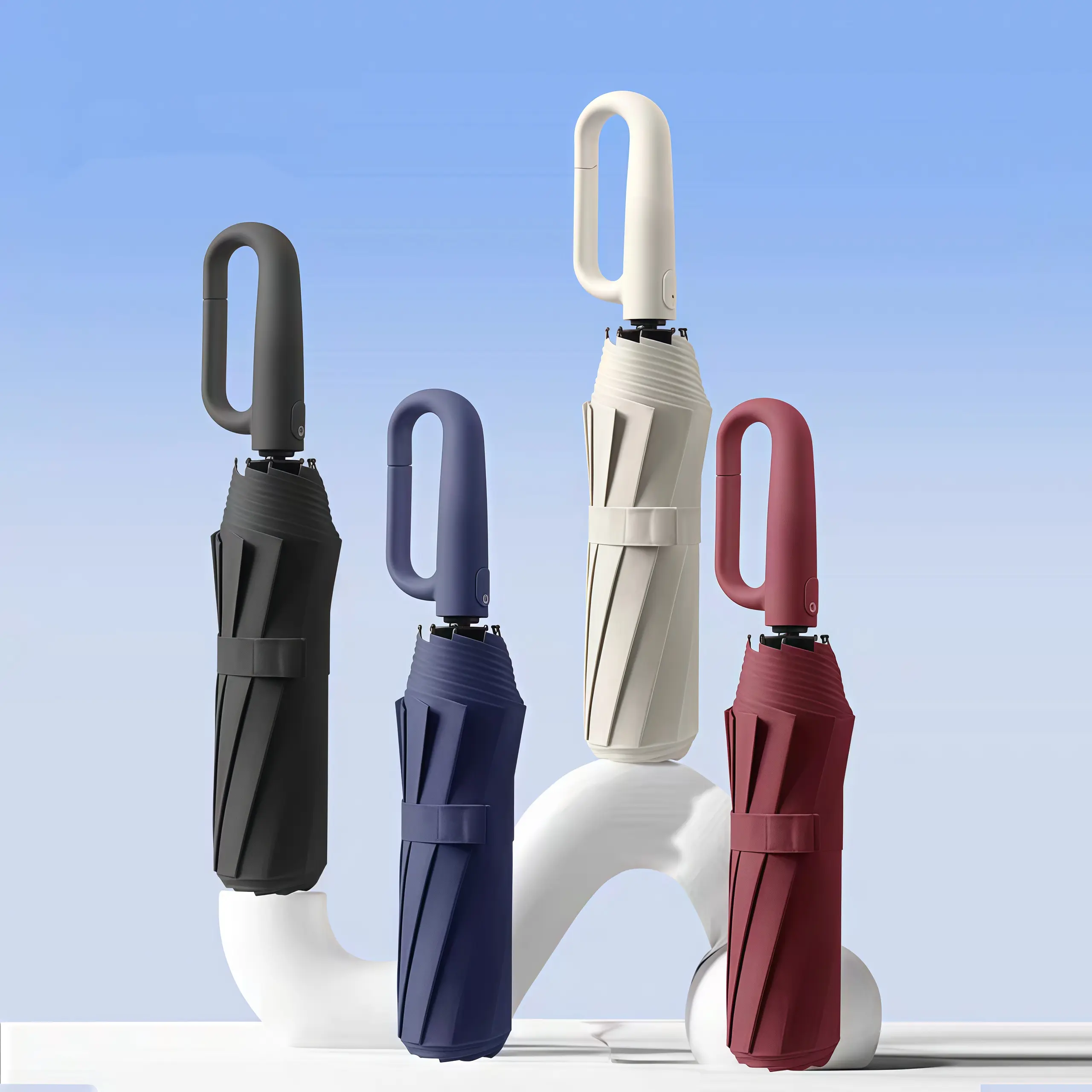 New Qite Ring Buckle Fully Automatic Umbrella portable folding umbrella Inverted Umbrella with Carabiner Handle, Wind Proof Umbrellas For Rain and Sun, 46 Inch Portable Reverse Folding UV Umbrella, 10 Ribs automatic rainproof UMBRELLA