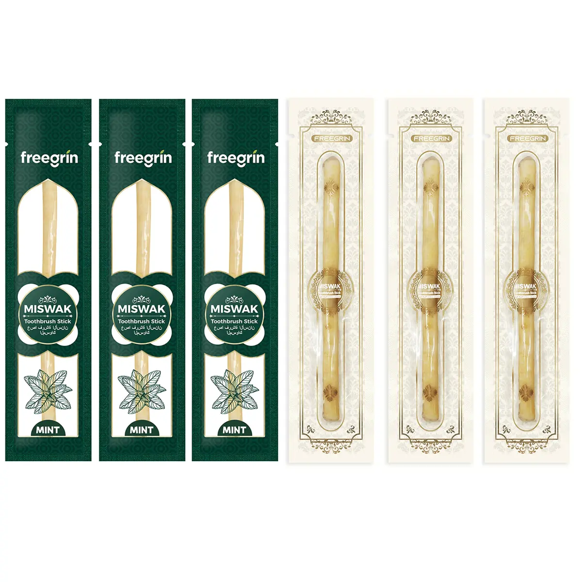 Traditional Miswak Toothbrush 6 Pack Variety Pack, Natural Sticks for Daily Oral Care and Teeth Cleaning at Home - Mint & Original Flavors
