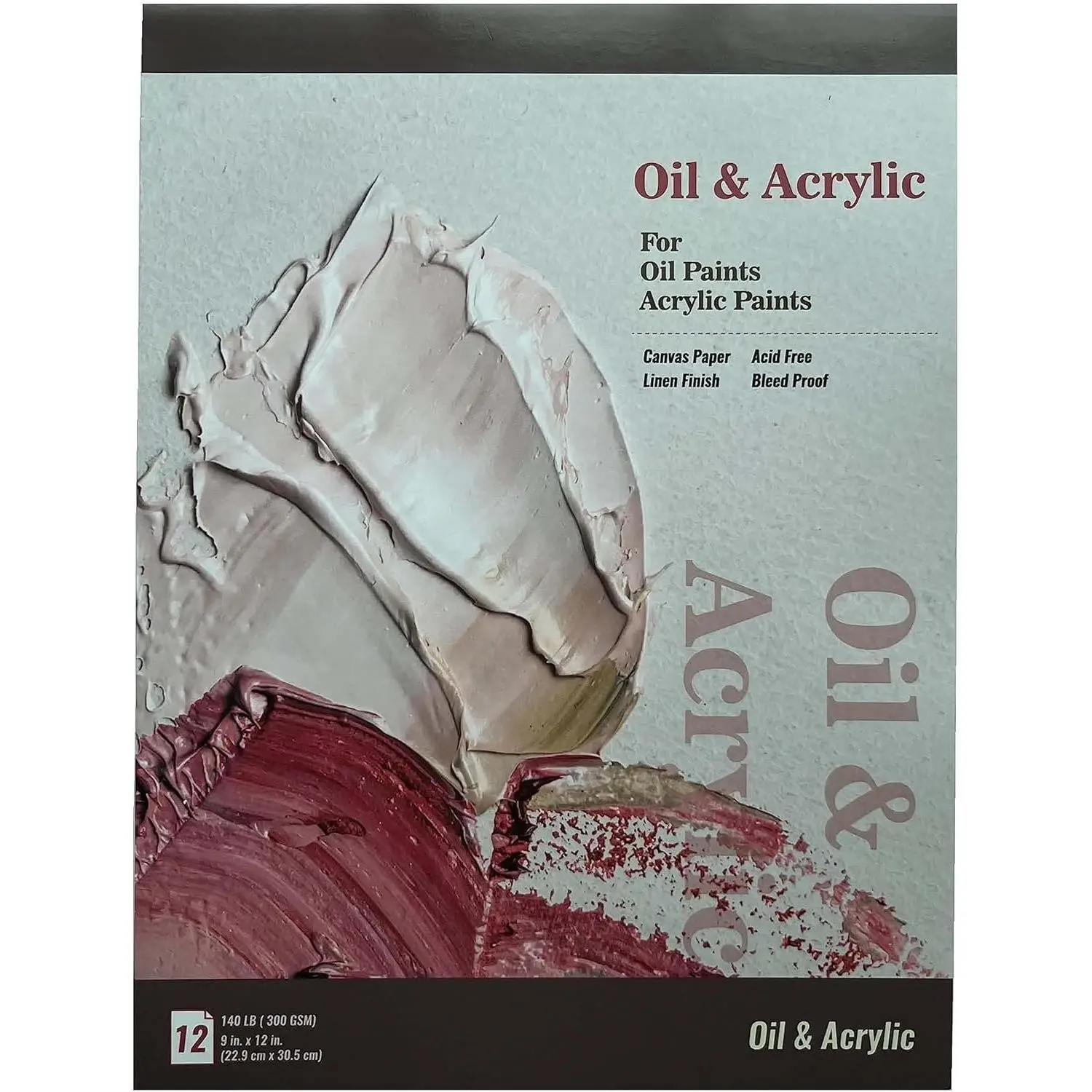 Oil Painting Paper Pad 9x12", 140 LB Canvas Paper, 12 Sheets, 300 GSM, Acid Free, Glue Bound,  White, Bleed Proof  Media Paper for Oil Paints, , Oil Pastel and