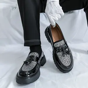 Men's Fashionable Casual Tassel Decor PU Leather Slip-on Shoes Round Toe Loafers for Daily Wear & Office Business Style Temperament Flats Black