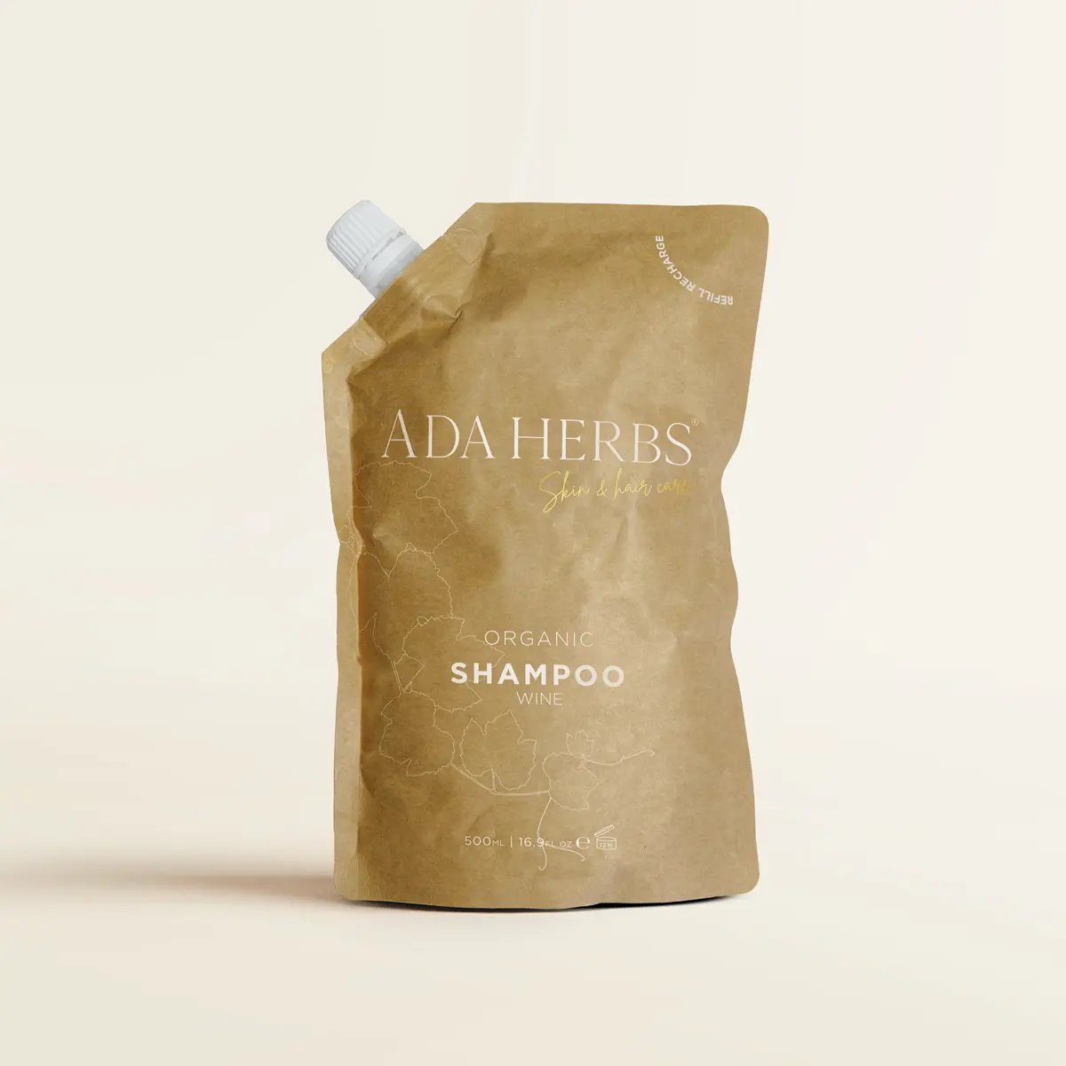 ADA HERBS Organic Wine Shampoo Refill Pouch with Grape Leaf Extracts Natural Nourishing Gentle for All Hair Types Made in France Paraben-Free Silicone-Free SLS-Free