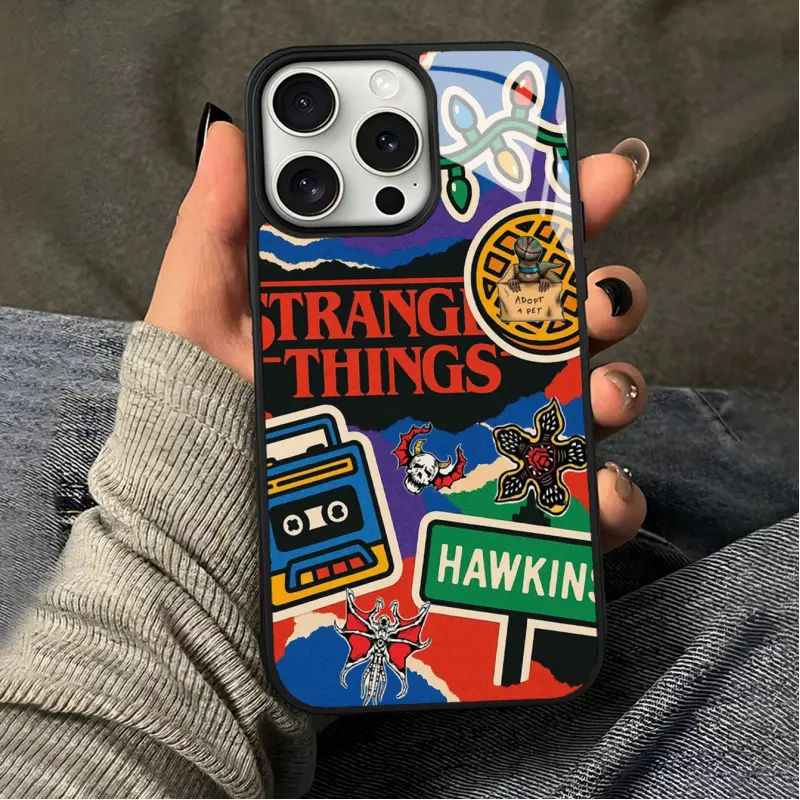 1pc Stranger Things colorful ghost UV printed pattern acrylic back panel phone case, suitable for iPhone 17-11 Pro Pro Max Plus, trendy gift for all occasions