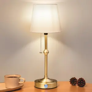 Cordless Lamp Battery Operated Table Lamp 5200mAh Rechargeable Stepless Dimmable Small Touch Bedside Lamp with Fabric Shade for Dining Patio Bathroom