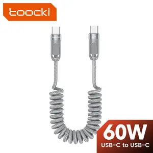 Toocki PD 60w C-C Spring Data Cable, Fast Charging 3a USB-C Data Cable, 1.5m Dual USB-C A-C Braided Aluminium Alloy Wire, for Phones & Laptops
