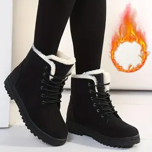 Women's Round Toe Lace Up Boots, Warm Faux Lined Ankle Boots, Women's Footwear