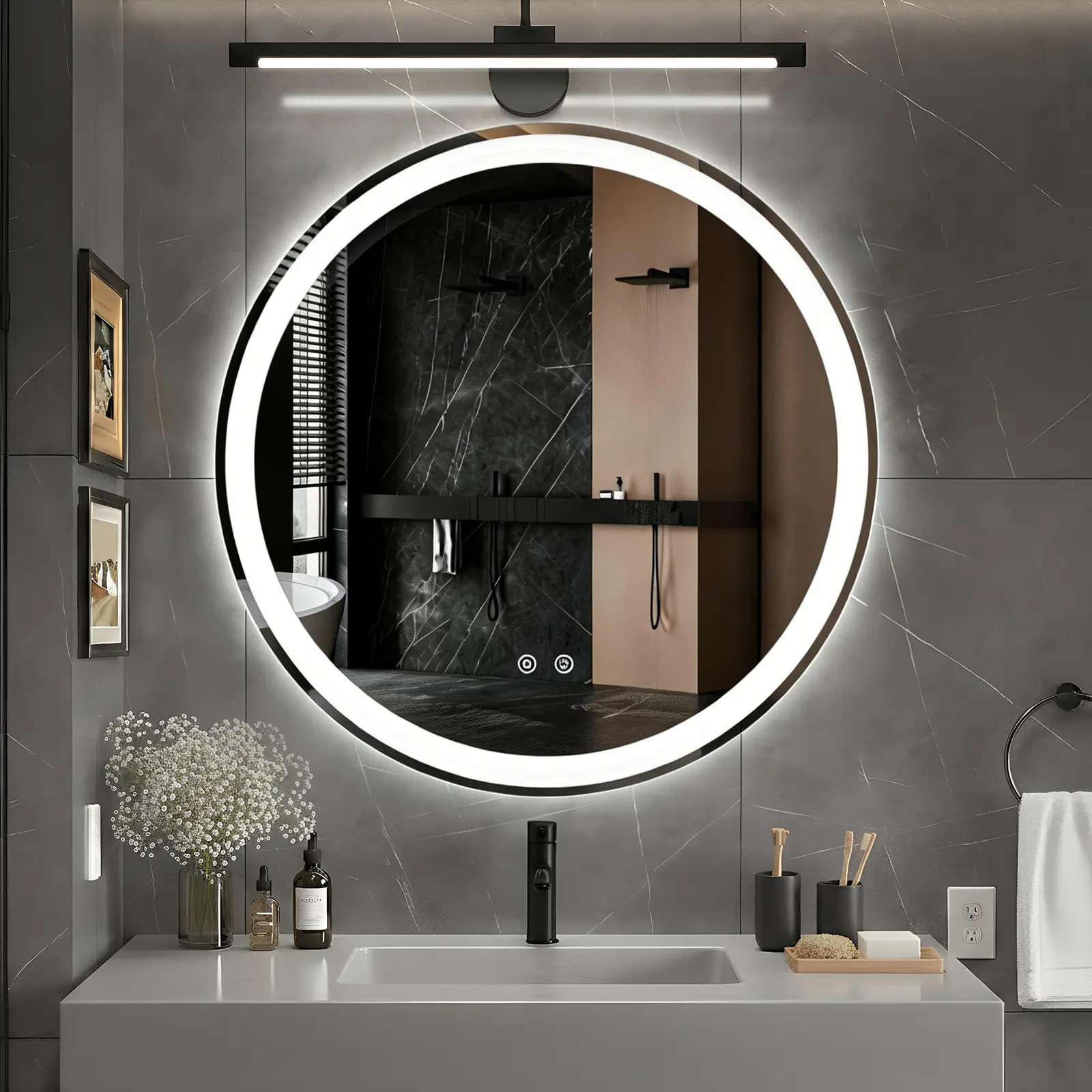 Sweetcrispy Adjustable Lighted Anti-Fog Vanity Mirror - Bathroom Fixture, Dual Light Sources, 3 Lighting Modes, White Minimalist Home Decor, Adjustable Lighted Mirror, Makeup Mirror With Lights, Led Mirror For Bathroom