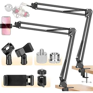 Microphone Arm Stand Boom Suspension Stand with 3/8" to 5/8" Screw Adapter, Mic Clip for Blue Yeti Nano Snowball Ice and Other Mics CY0262-1