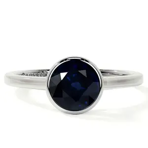 Bezel Set Round Blue Sapphire Solitaire Ring (1.05cts.)- RBS002-6X6-A