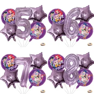[Ages 1-9] Cartoon Idol Theme "Happy Birthday" NumberBalloon Set - Includes Star-Shaped Foil Balloons + RoundIdol Balloons - Complete Birthday Decoration Kit