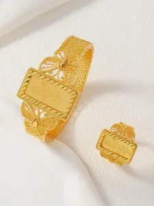 Women's Elegant Butterfly & Rectangle Design Cuff Bangle & Stud Earrings, Exquisite Trendy Matching Jewelry Set, Fashionable Vintage Jewelry Set for Women As Gift