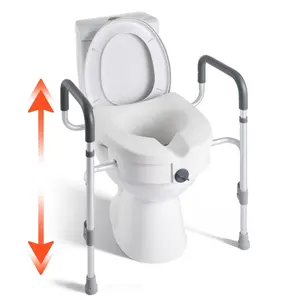 【DealsForYouDays】  Raised Toilet Seat with Arms, 350 lbs Capacity, 5-Inch Lift, Adjustable Width, Widened Commode Riser with Easy Installation for Seniors, Adults